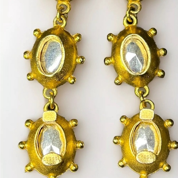 VTG Gerard Yosca Gold Tone Clip On Crystal Etruscan Byzantine Dangle Earrings - Picture 6 of 6